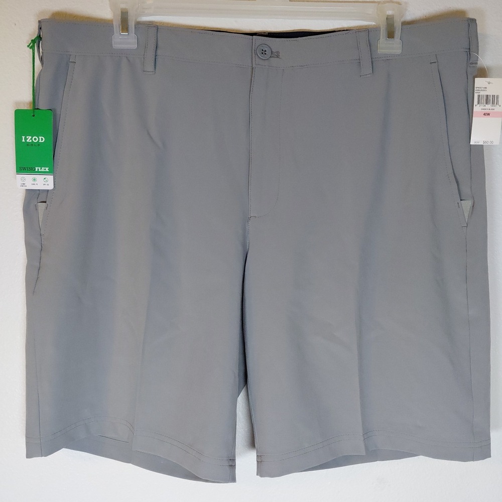 NEW IZOD Golf Swingflex Shorts 40 Gripper Waistband 9.5" Cinder Block Gray $60